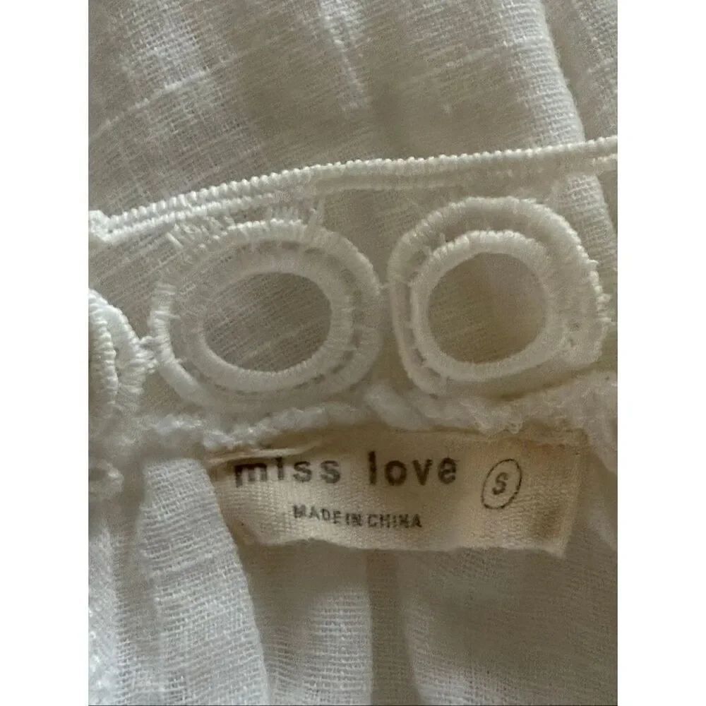 Miss Love White Boho Cold Shoulder Lace Trim Blouse Small - Picture 11 of 12